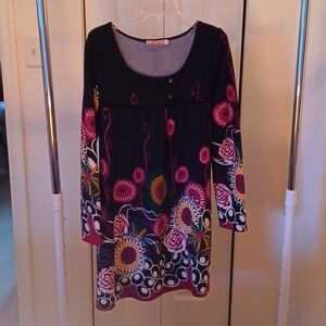 Navy floral long sleeved tunic dress